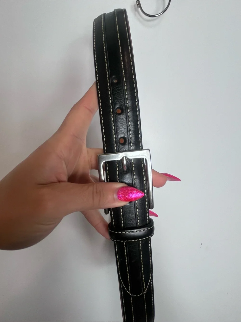 Cole Haan Men’s Leather Belt Black Silver Square Buckle 34 India